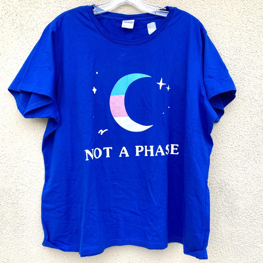 Not A Phase tee shirt TRANS LGBTQ Pride Flag Moon blue t-shirt top Transition 3X